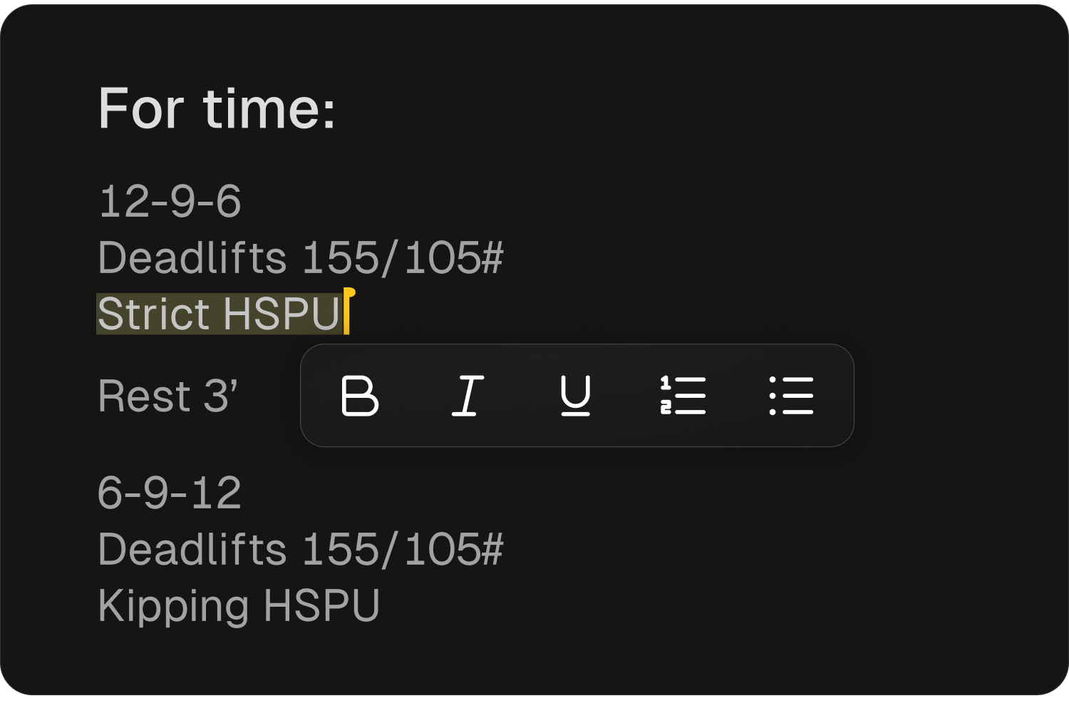 Free form text workouts