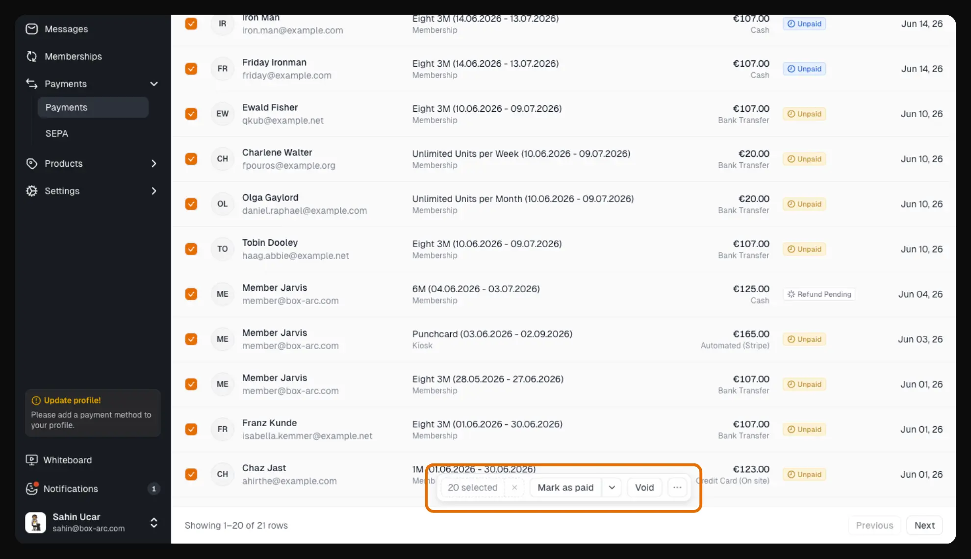 Payment Bulk Actions