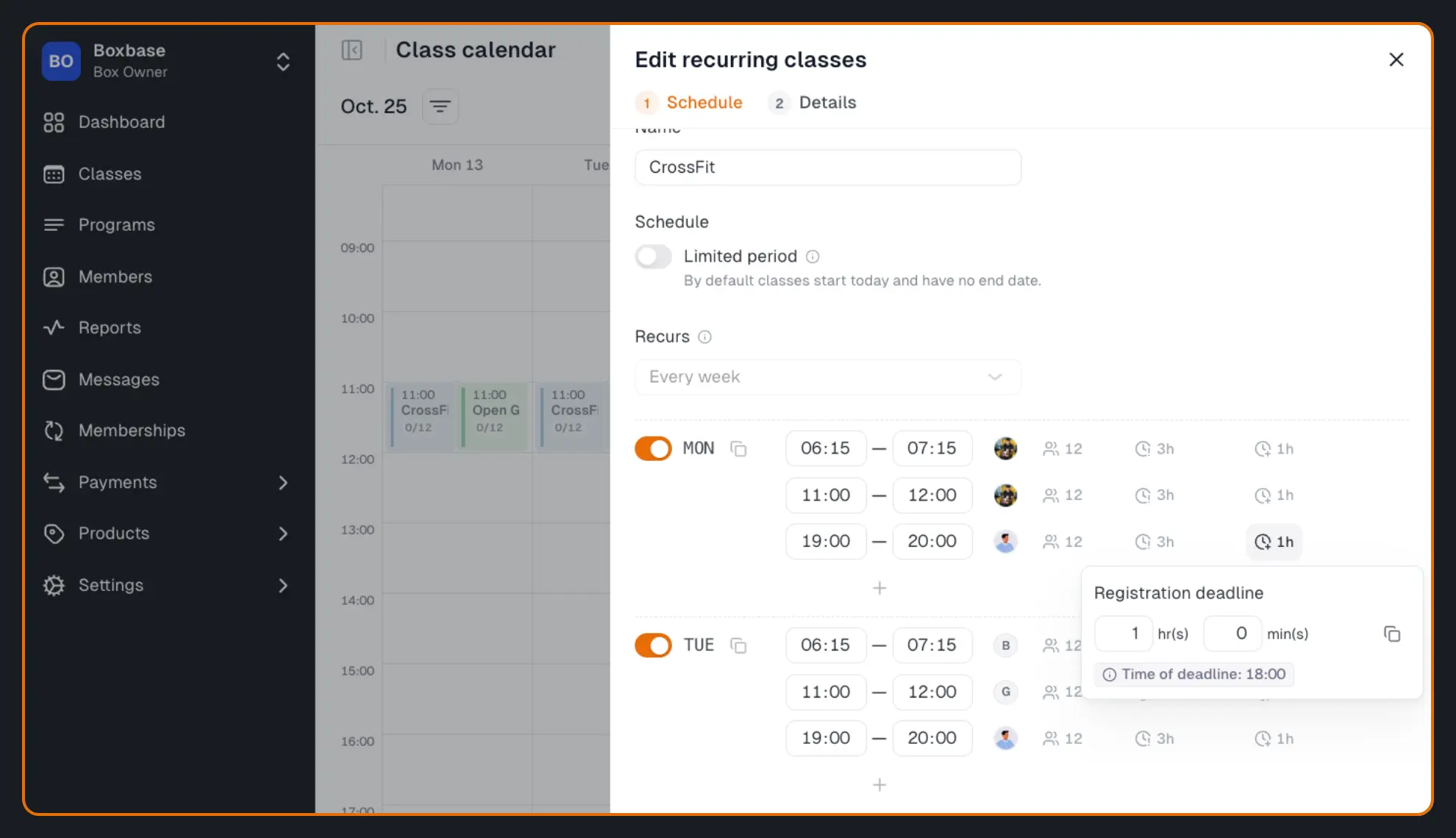 Timeslot settings